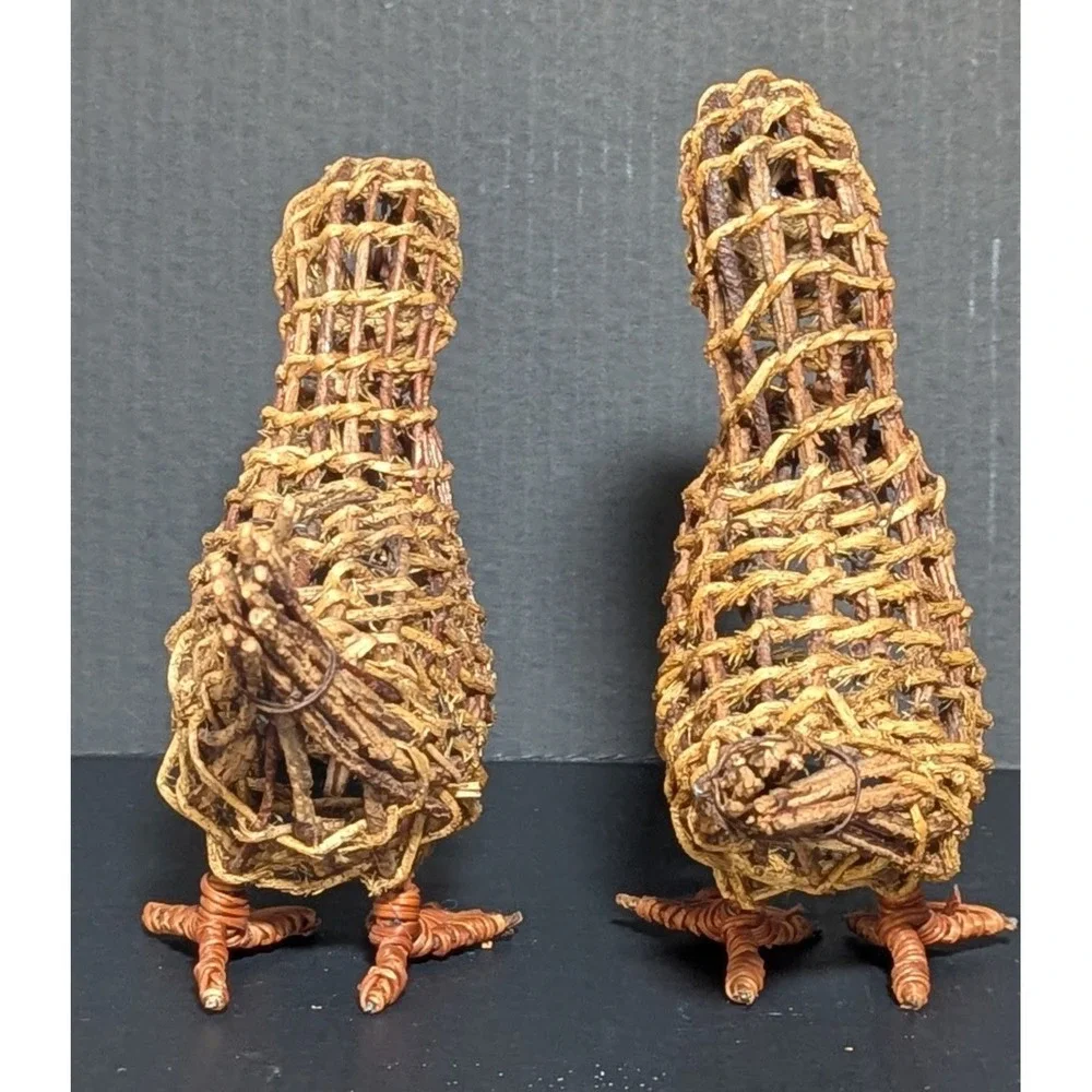 Hand Woven Wicker/Rattan Freestanding Ducks Country/Spring Decor Set of Two